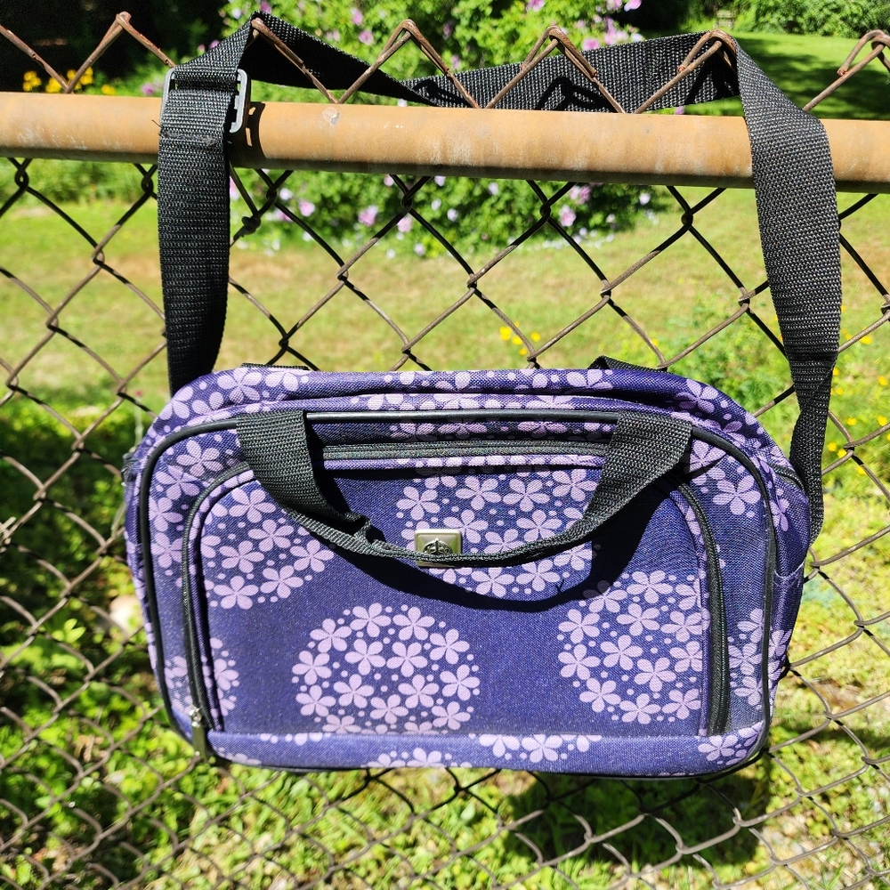 American Airlines Floral Patterned Purple Women's Travel Bag EUC Crossbody